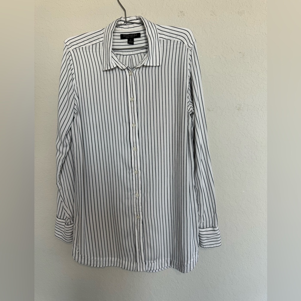 Banana Republic Parker tunic fit striped long sleeve button down Sz S